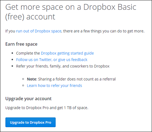 dropbox free space limit