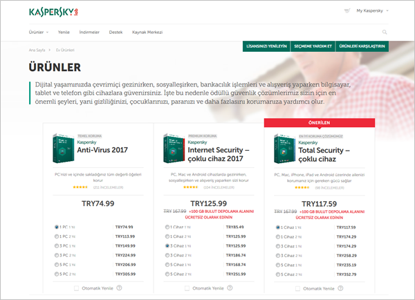 pricing page kaspersky turkish