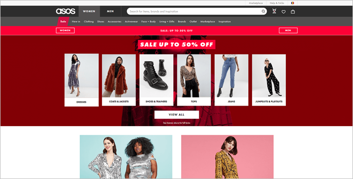 asos homepage UX