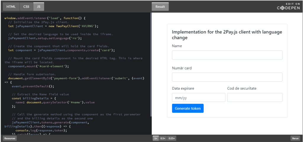 Online Payments - JS ordering form