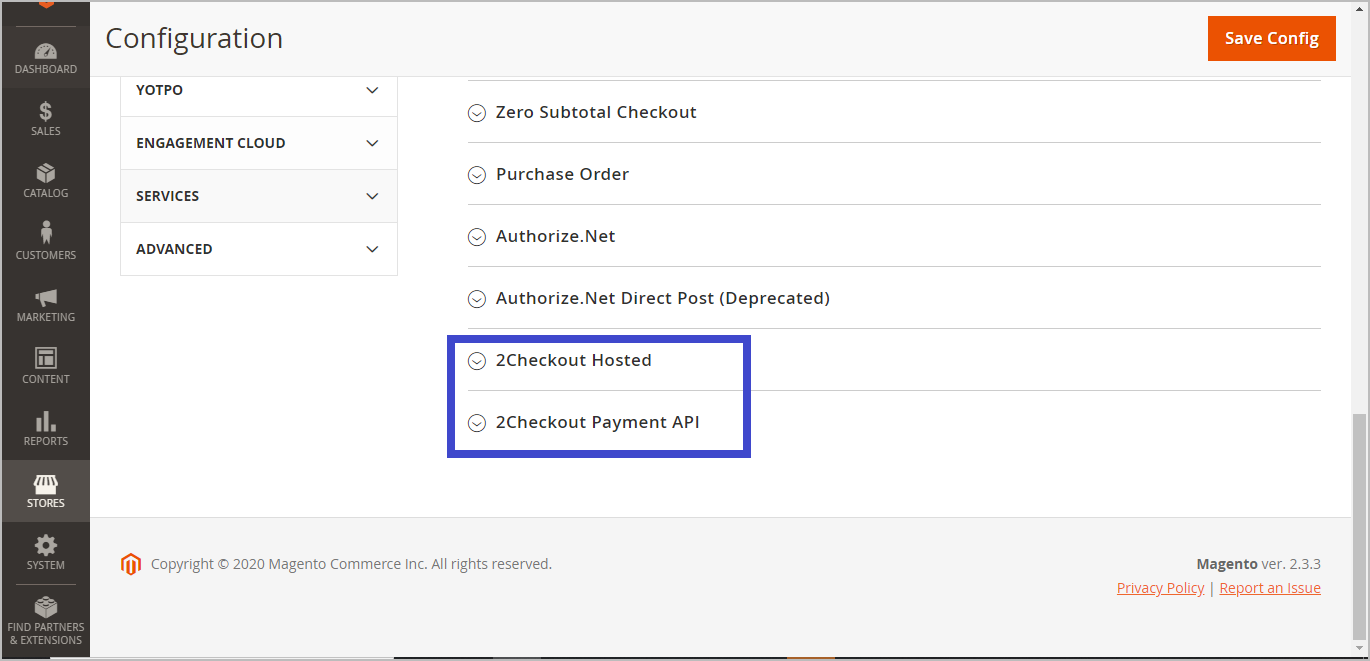 2checkout magento integration step 3 - magento admin