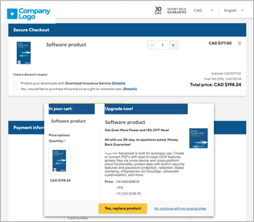 Saas-upselling-example-of-an-upselling-display-option-in-cart-overlay