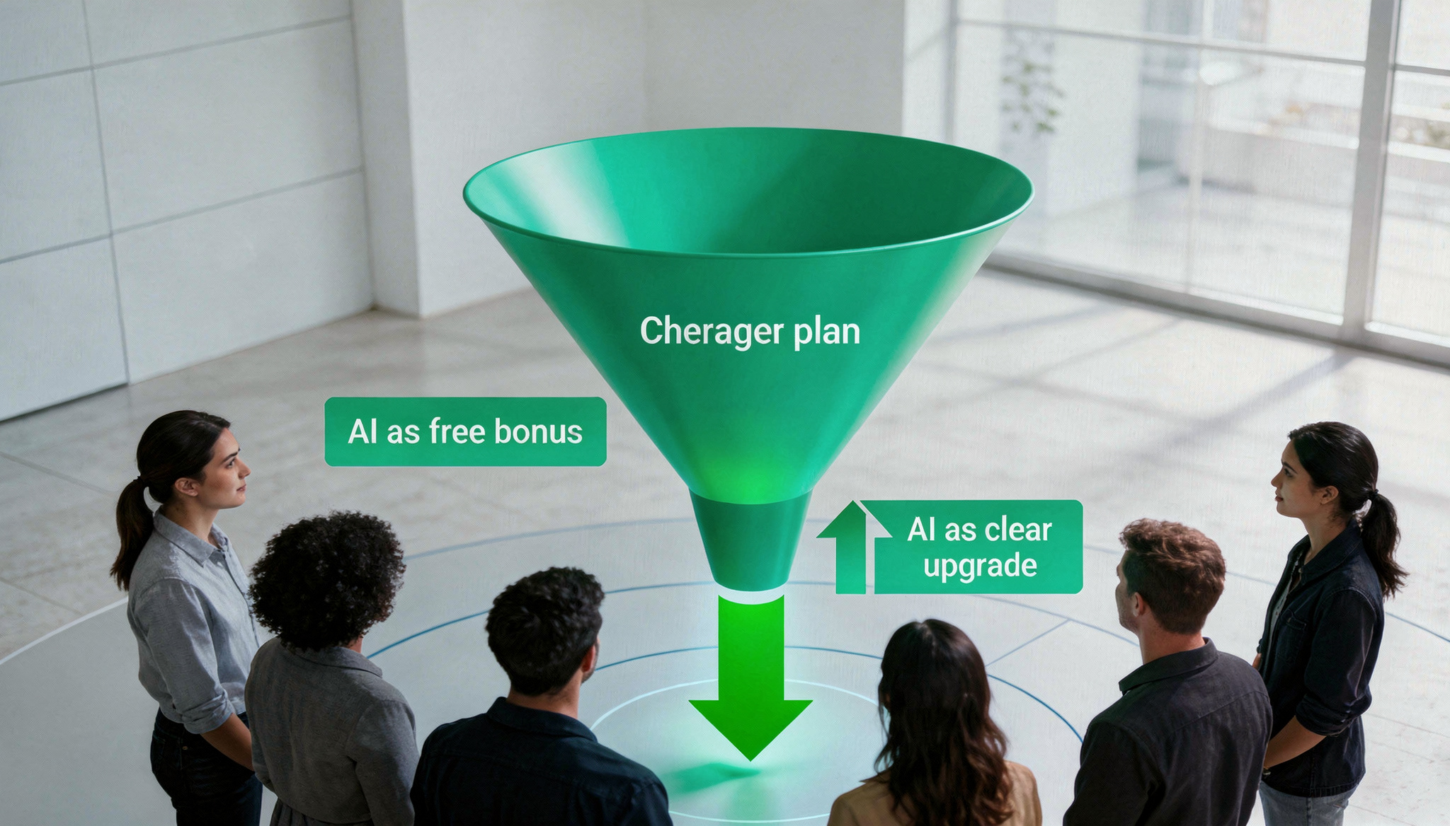 Diagram showing how AI mispricing pulls SaaS customers toward cheaper plans instead of upgrades